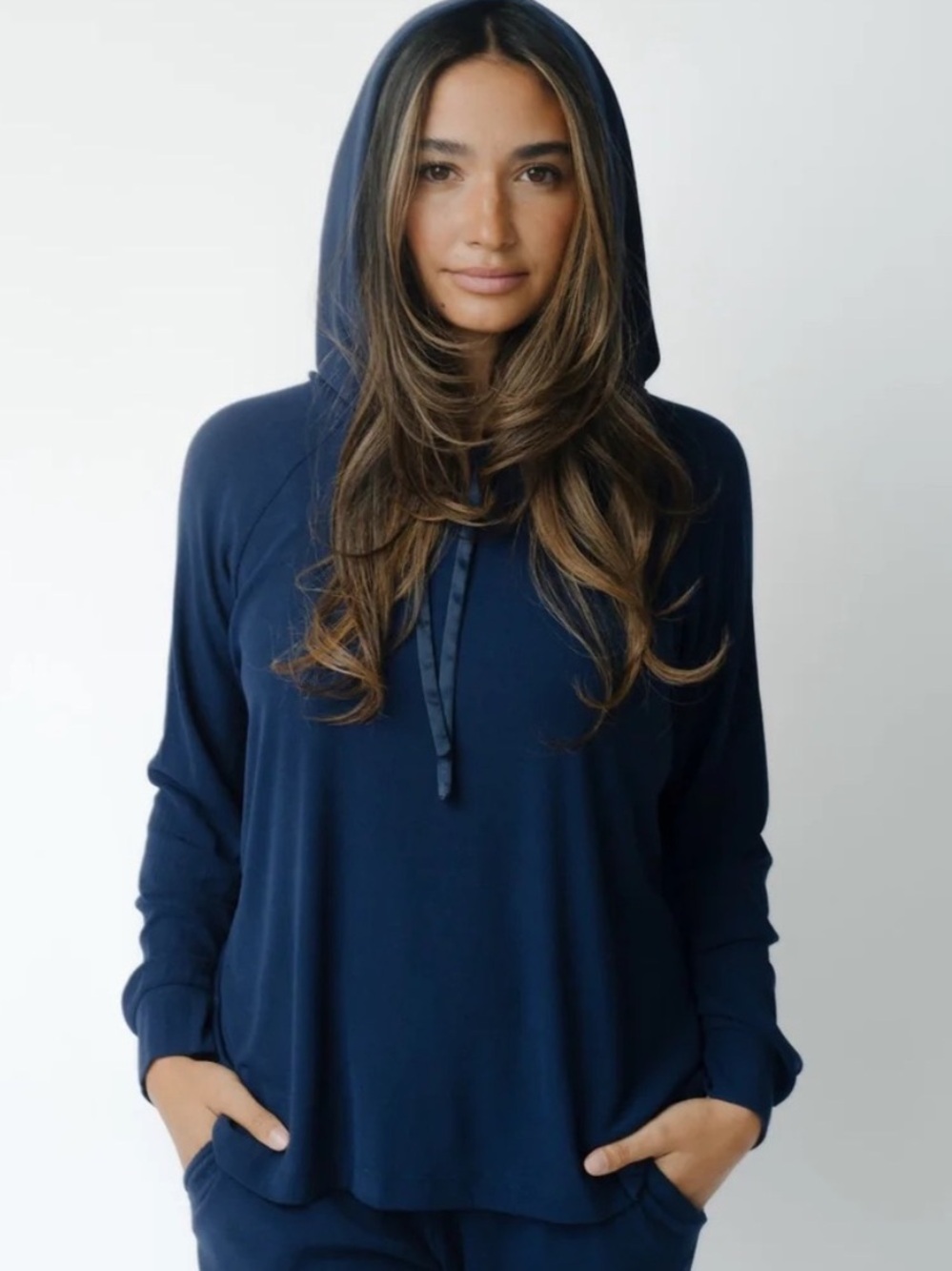 Cozy Earth Black Rib Knit Bamboo Hoodie Luxury Casual Lounge. Sk18
